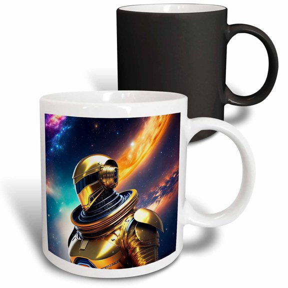 3drose, Fantasy Astronaut in Shining Yellow Space Suit. Galaxy Light Art Gift, 11oz Magic Transforming Mug