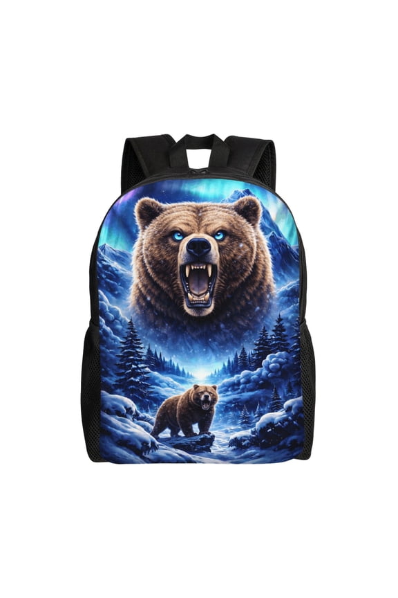 Fantasy Aurora Wildlife Bear Backpack Large Capacity Laptop Bag for Men and Women