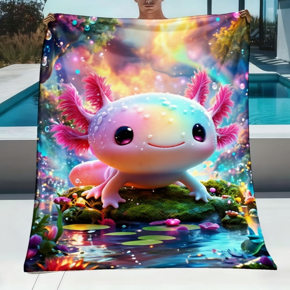 Fantasy Axolotl Rainbow Forest Glow Flannel Blanket Soft Warm All Season Blanket Sofa Bed Office Camping Travel Gift Blanket Birthday Anniversary Gift Travel Festive Pattern Home Decorators