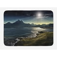 thumbnail image 1 of Fantasy Bath Mat, Image of Dark Surreal Landscape Sunbeams over Ocean Seacoast Cliff Mountain, Plush Bathroom Decor Mat with Non Slip Backing, 29.5" X 17.5", Navy Green, by Ambesonne, 1 of 2