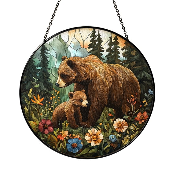 Fantasy Bear Stained Glass Style Window Suncatcher, Forest Animal Art Decor, Decorative Hanging Light Catcher