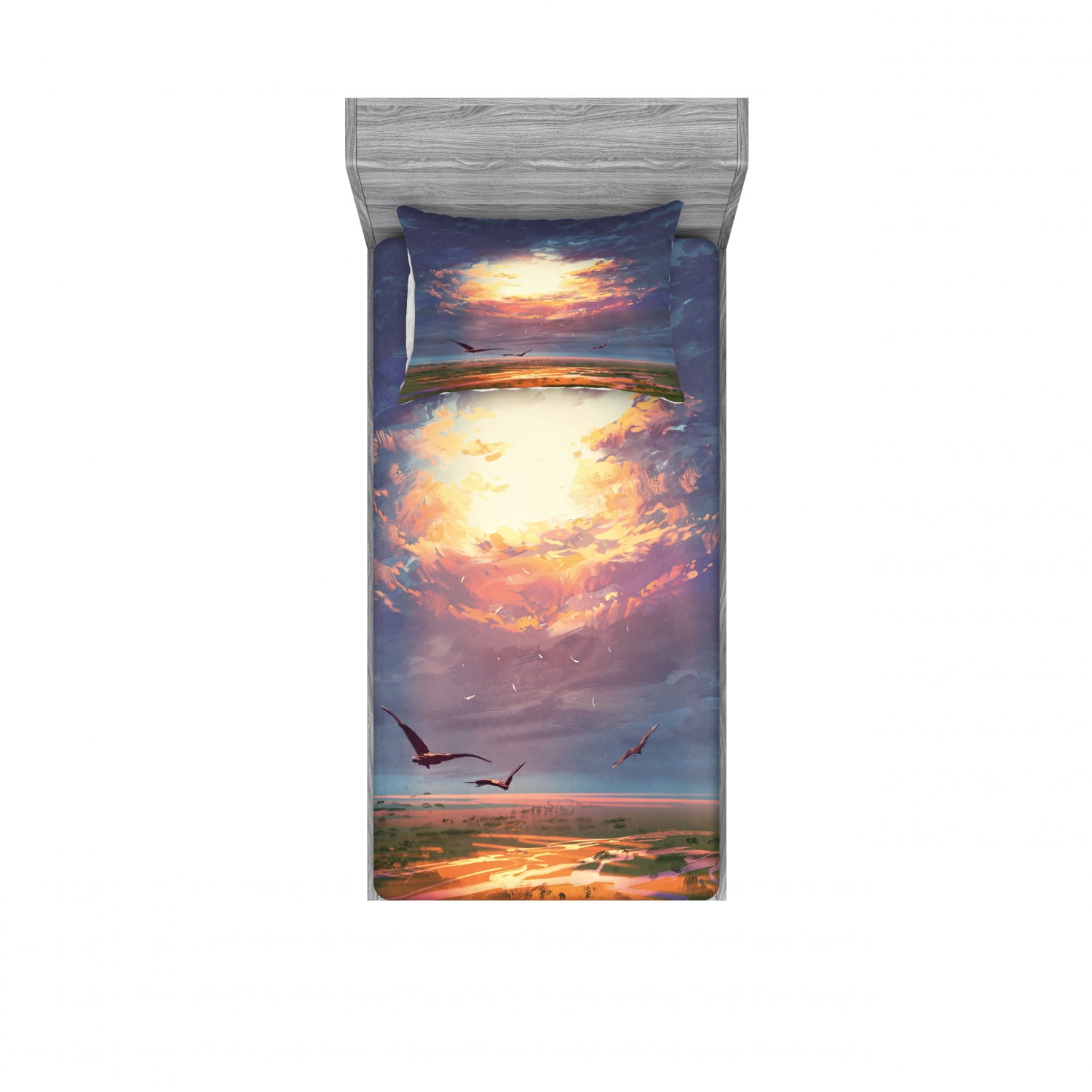 Fantasy Bedding Set with Sheet & Covers, Golden Yellow Beams Break ...