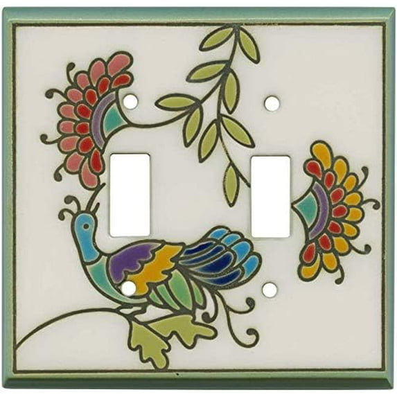 Fantasy Bird White Ceramic Wall Plate | 2 Toggle Switch Plate - Outlet Cover