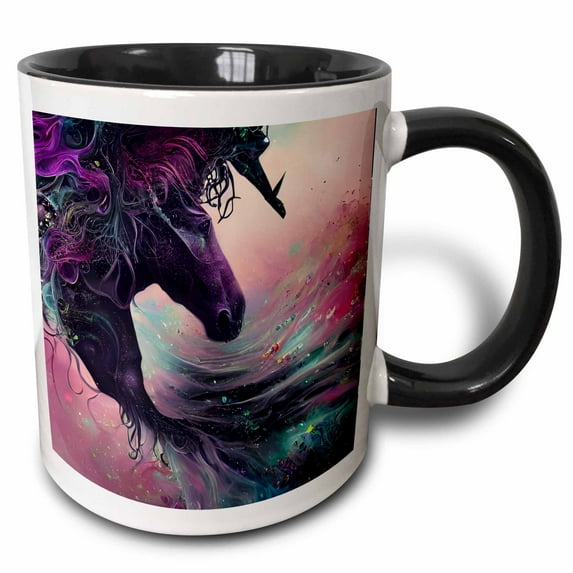 3drose, Fantasy Black Unicorn, 15oz Two-tone Black Mug