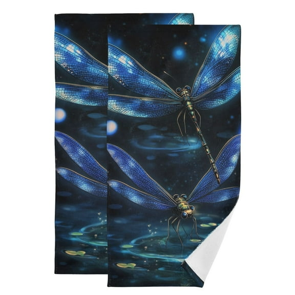 Fantasy Blue Dragonfly Hand Towel Absorbent Bath Towels for Bathroom Sports Gym(28.3" X 14.4") Set of 2