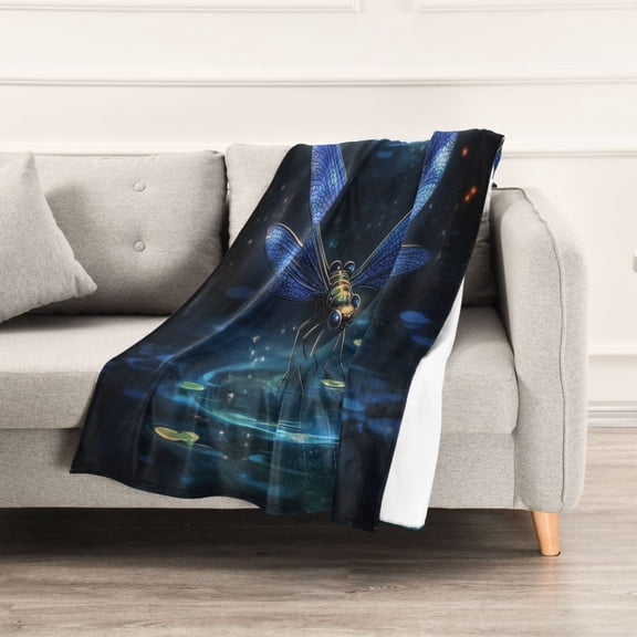 Fantasy Blue Dragonfly Throw Blanket 60" x 90" Soft and Warm Blankets for Couch Sofa and Bed