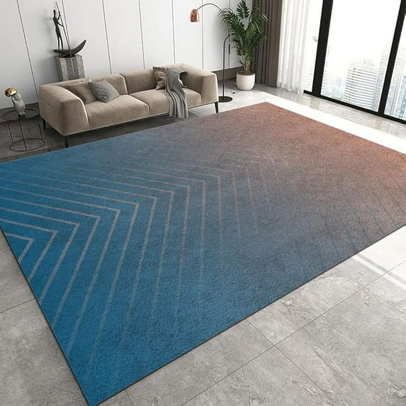 Fantasy Blue Pink Area Rug Small Gradient Geometric Lines Texture Door Mat, Rugs For Indoor, Soft Low Pile Non Slip Washable Entryway Mat For Front Door Entrance Kitchen 5 x 8ft