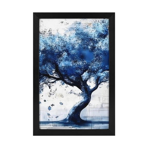 Fantasy Blue Tree Framed Canvas Wall Art - Nature Theme Modern Black Wood Frame Canvas Painting, Poster Wall Decor for Home Office Living Room Decoration
