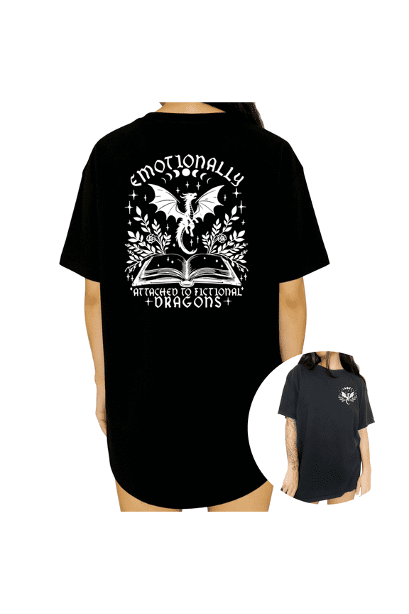 Moon Phase Dragon Book Graphic Tees Black S-5XL Enchanting Fandom Fan Print Tshirt Shirts Tops