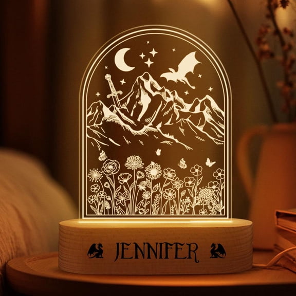 Fantasy Bookish Reader Night Light Custom Mountain Pattern Acrylic Table Lamp Dark Academia Decor Gift For Book Lovers