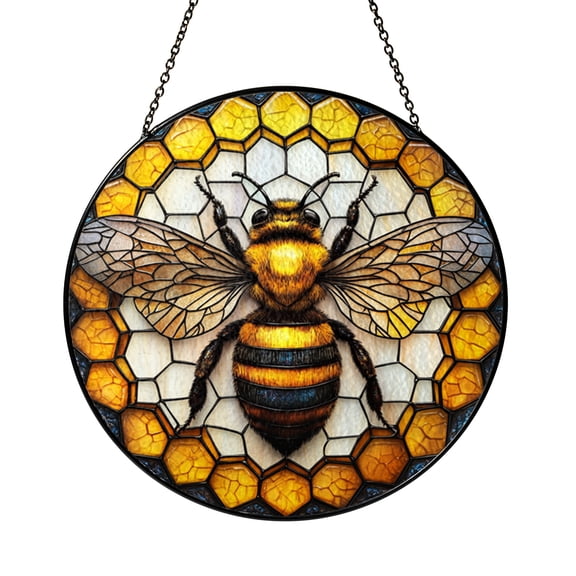 Fantasy Bumblebee Stained Glass Suncatcher Window Decor, Insect Art Hanging for Garden and Nature Inspired Home, Glass Style Decorative Window Ornament, Thoughtful Gift for Bee and Nature Enthusiasts