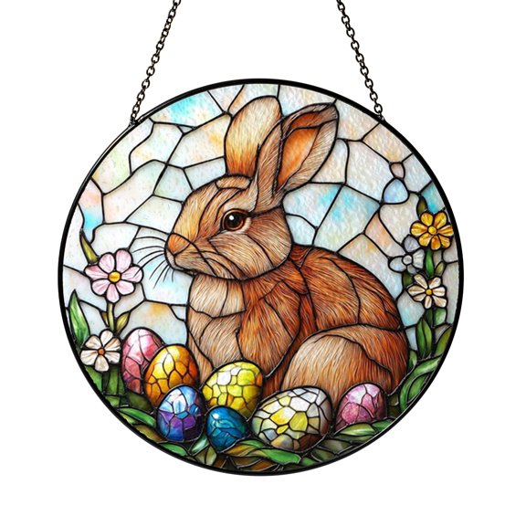 Fantasy Bunny Stained Glass Suncatcher, Decorative Rabbit Window Hanging Art, Mythical Animal Glass Panel for Spring Home Decor, Artistic Bunny Theme Window Accent