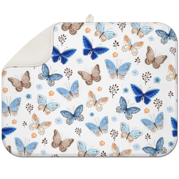 Fantasy Butterfly Drying Mat for Kitchen - Ultra Absorbent Microfiber Countertop Mat, 3-Layer Thick Dish Drying Pad, Machine Washable & Quick Dry (Butterfly & Stars Pattern)