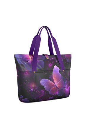Fantasy Butterfly GlowLarge Tote Bag with Multi Pockets, Foldable Shoulder Handbag with Snap Closure