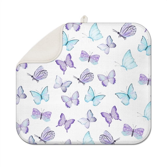 Fantasy Butterfly and Moon Drying Mat - Super Absorbent Microfiber Countertop Mat, 3-Layer Thick Dish Rack Pad, Machine Washable (Dreamy Celestial Theme)