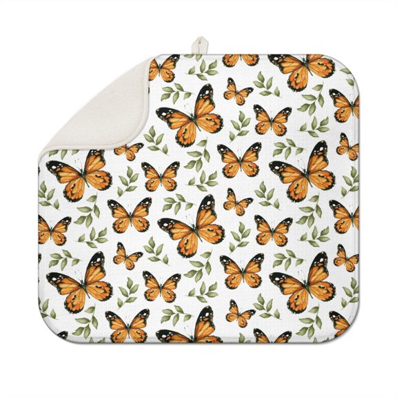 Fantasy Butterfly and Moon Drying Mat - Super Absorbent Microfiber Countertop Mat, 3-Layer Thick Dish Rack Pad, Machine Washable (Dreamy Celestial Theme)