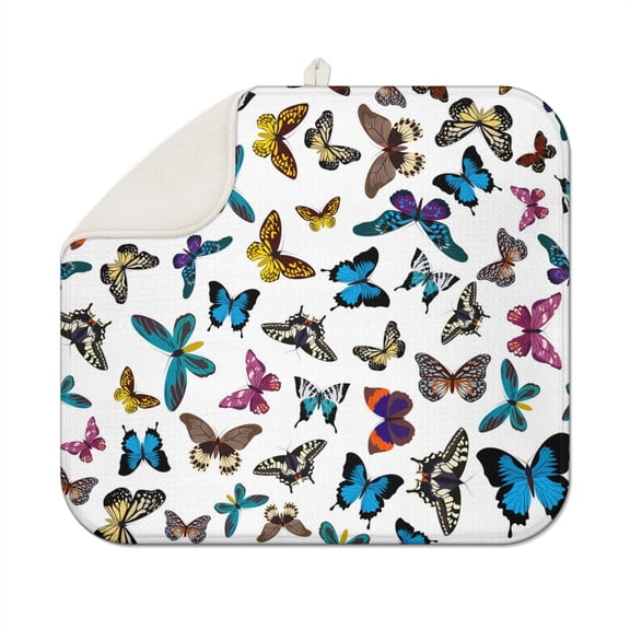 Fantasy Butterfly and Moon Drying Mat - Super Absorbent Microfiber Countertop Mat, 3-Layer Thick Dish Rack Pad, Machine Washable (Dreamy Celestial Theme)