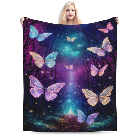 Fantasy Butterfly Night Blanket Galaxy Forest Decor Valentines Day Christmas Gift Soft Cozy Fleece Blanket 50x40