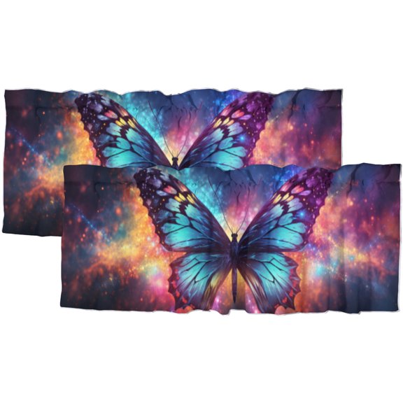 Fantasy Butterfly Valance Rod Pocket Window Curtain for Kitchen Galaxy Colorful Starry Sky Window Valance for Bedroom Bathroom Living Room Dining Room Valances Set 54 by 18 in, 2 Panel