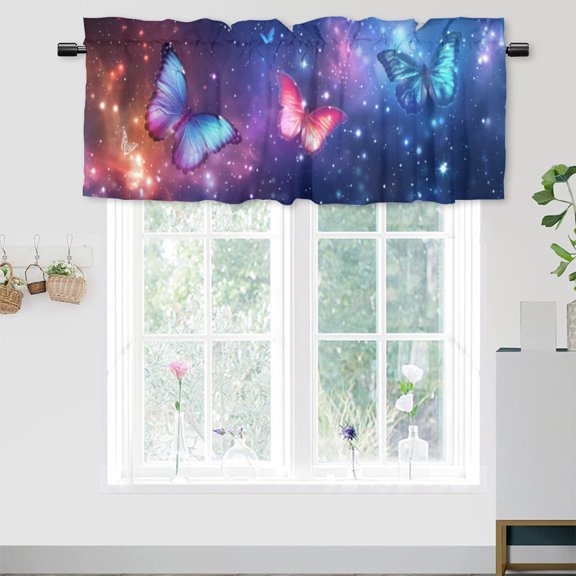 Fantasy Butterfly Window Curtain Valances Colorful Starry Sky Rod Pocket Valances for Bedroom Living Room Dining Room 54 by 18 in, 1 Panel