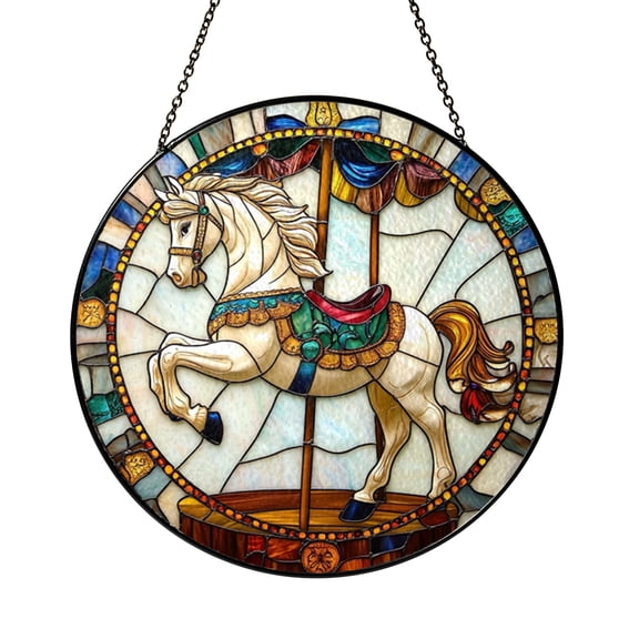 Fantasy Carousel Horse Stained Glass Window Suncatcher, Magical Animal Hanging Decor