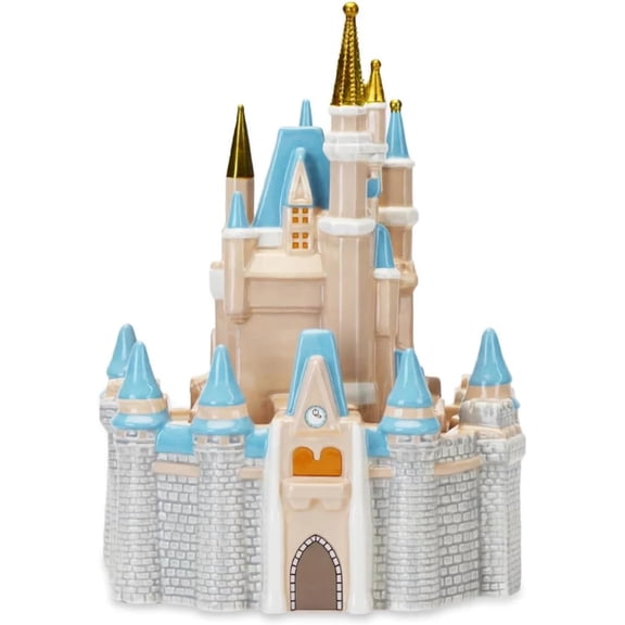 Fantasy Castle Cookie Jar, Ceramic Construction, Blue and Gold Theme Park Design, Decorative Kitchen Storage Container