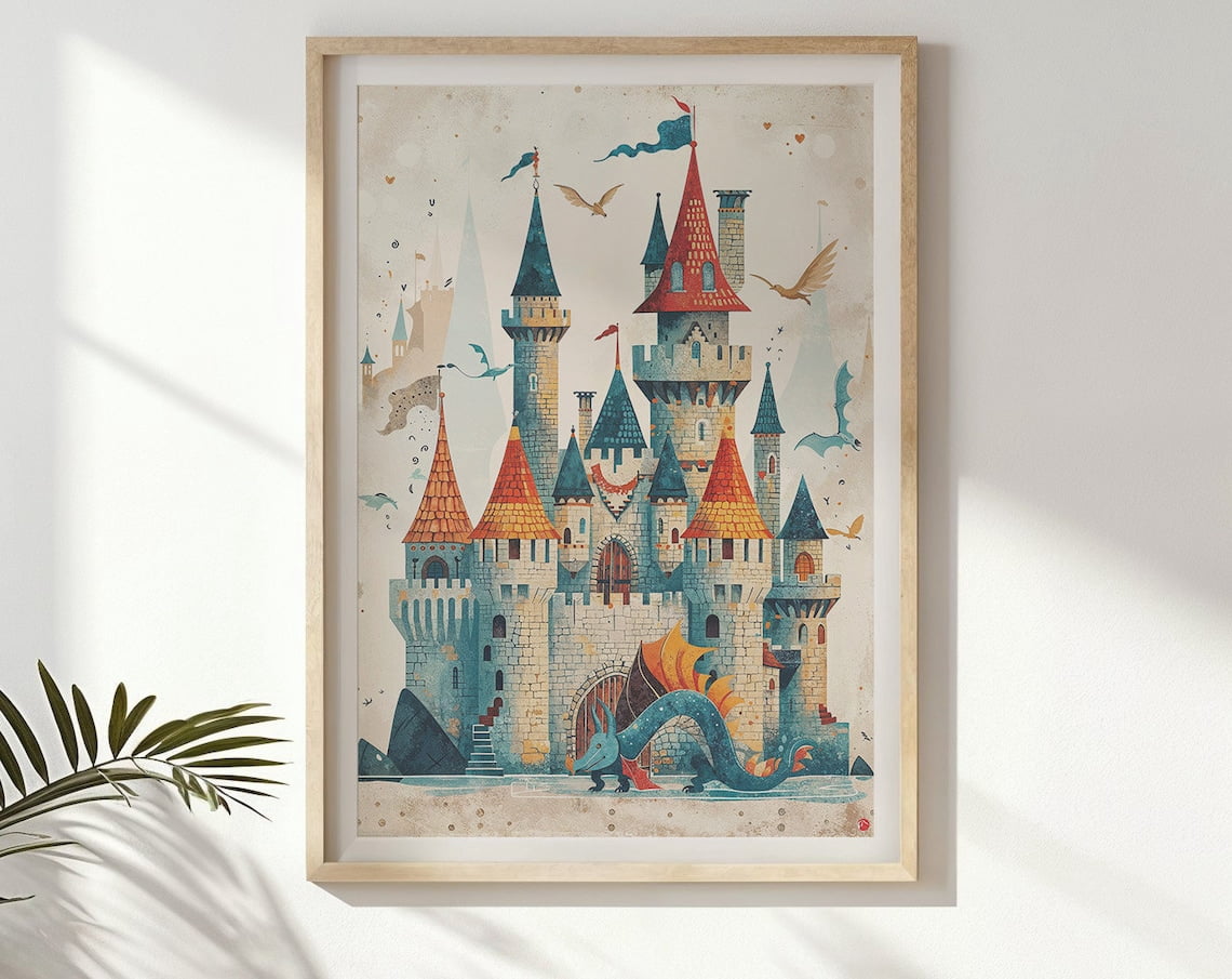 Fantasy Castle And Dragon Print ~ Nursery Wall Art ~ Kids Posters Decor ...