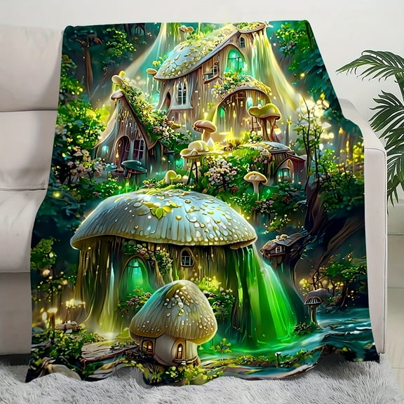 Fantasy Castle Fluorescent Green Fairy Tale Forest Print 1pc Blanket - Throw Blanket, Air Conditioning Blanket Gift