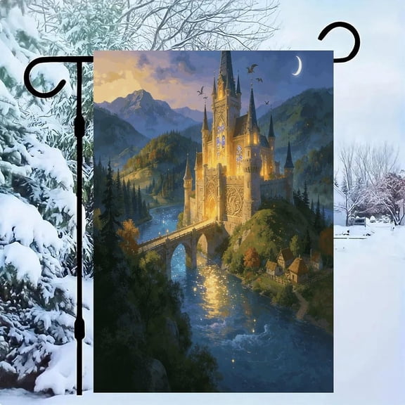 Fantasy Castle Garden Flag 12 x 18 Inch Double Sided Welcome Yard Decor Farmhouse Outdoor Holiday Decoration for Lawn and Garden