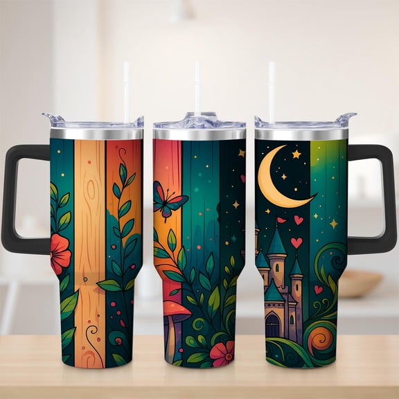 Fantasy Castle Moon and Stars Stainless Steel Tumbler, 30oz