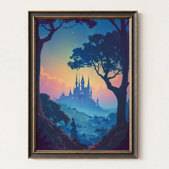 Fantasy Castle Print, Dreamy Fairytale Landscape Poster, Romantic Bookish Art, Poster Only