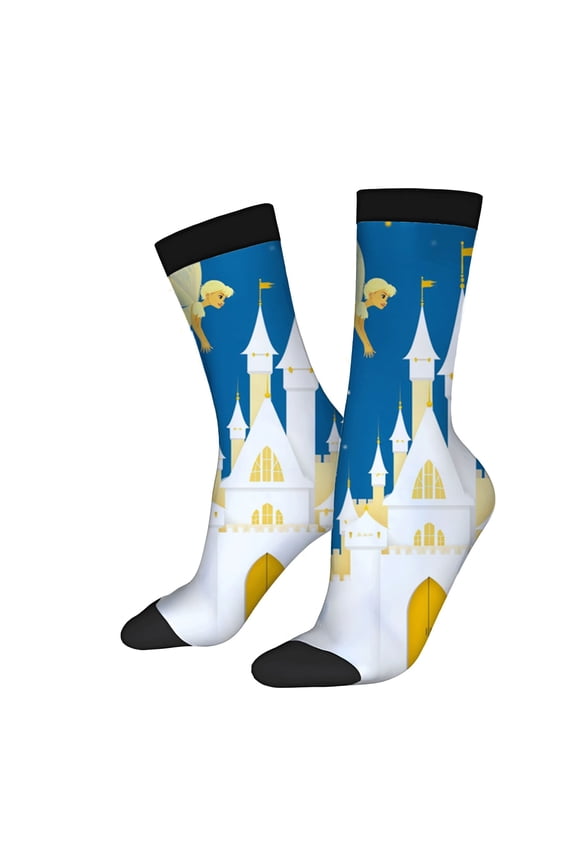 Fantasy Castle Socks - 2 Pairs of Unisex Trendy Socks with White Spires Golden Accents Figures Perfect for All Seasons