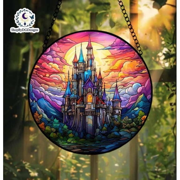 Fantasy Castle Stained Glass Suncatcher, Colorful Castle Window Home Decor Design, Perfect Gift for Home Decor, Magical Gift for He 4303514548