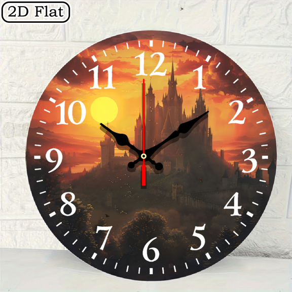 Fantasy Castle Sunset Digital Wall Clock Round 10x10 Inch 1pc Battery Not Included