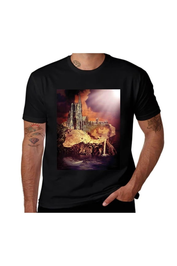 Fantasy Castle Village-Gothic-Purple-Cream- Casual Streetwea Everyday Tshirt Comfortable Wear tee shirt