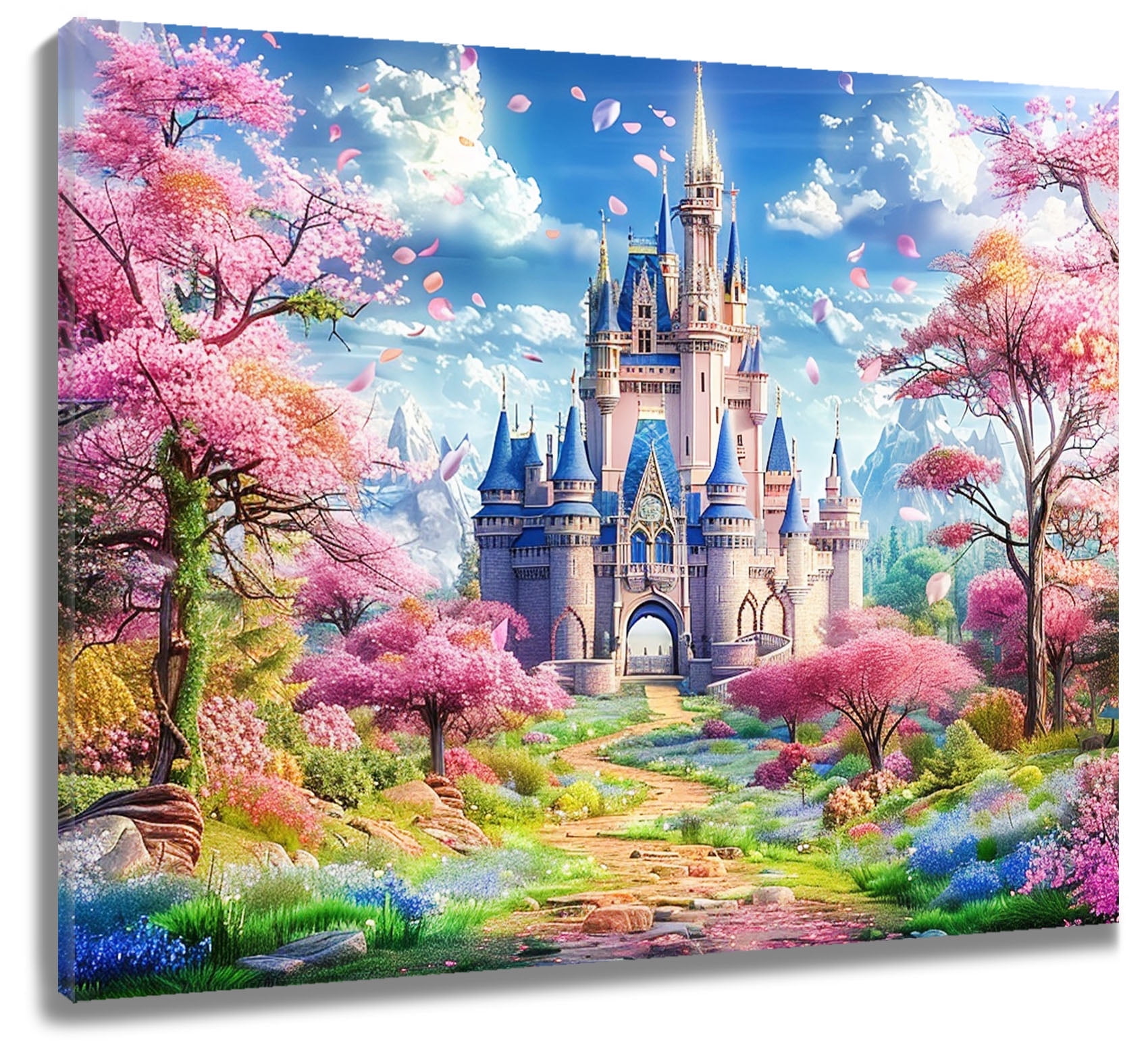 Fantasy Castle Wall Art, Pink Green Forest and Fairytale Castle Canvas ...