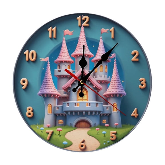 Fantasy Castle Wall Clock 10 Inch Silent Non Ticking Round Clock Decoration for Living Room Kitchen Bedroom Bathroom Office Classroom