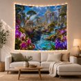 thumbnail image 1 of Fantasy Castle with Waterfalls in Mountain Valley, Dreamy Magical Digital Art for Fantasy Art Lovers, Mystical Room Decor Housewarming Gift Tapestry Wall Hanging for Living Room, Bedroom and Dorm, 1 of 7