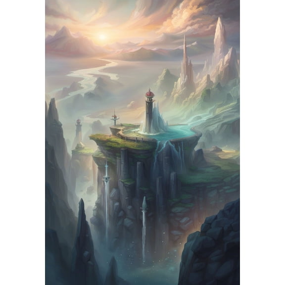 Fantasy Castle in The Mountains Digital Illustration - 12" x 18" Art Print Wall Decor
