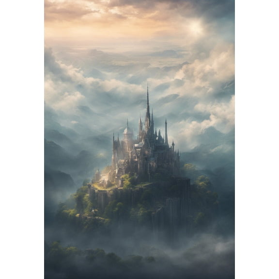Fantasy Castle in The Mountains Digital Matte Painting - 12" x 18" Art Print Wall Decor
