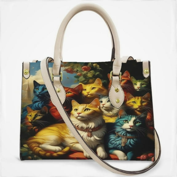 Fantasy Cat Family Cross Body Bags For Women Small Leather Female Handbags Fashion Top-Handle Totes