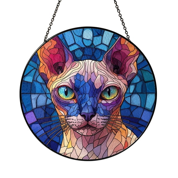 Fantasy Cat Stained Glass Style Window Suncatcher, Decorative Feline Art Window Hanging for Home Decor, Glass Style Accent, Creative Gift for Animal Fans