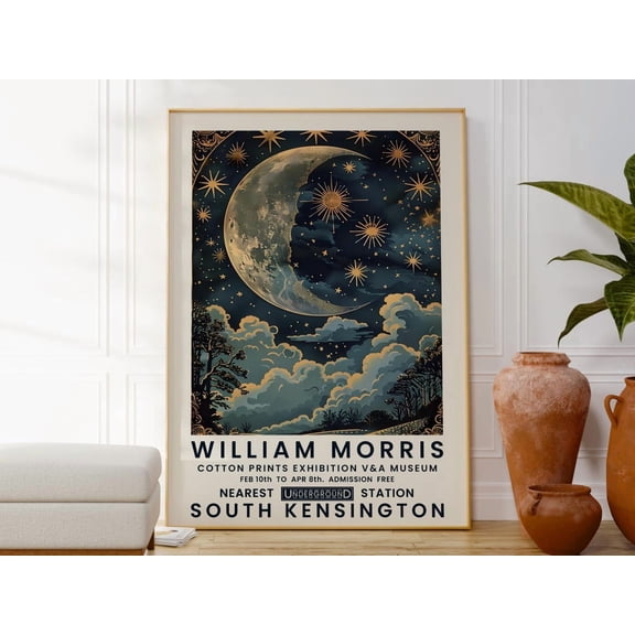 Fantasy Celestial William Morris Dreamy Moon Cloud Wall Art, Unframed Poster