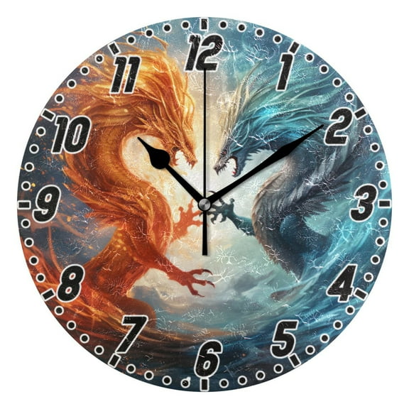Fantasy Chinese Dragon Battle Wall Clock 9.8 inch Battery Operated Clocks Non-Ticking Silent for Bedroom Office Kitchen Living Room