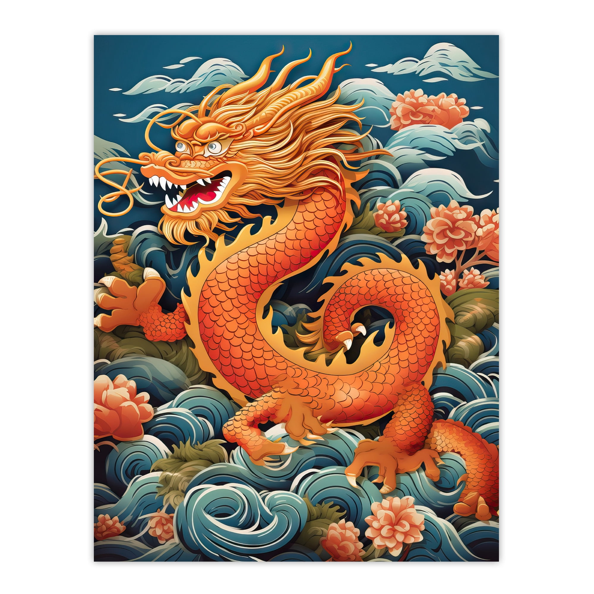 Fantasy Chinese Dragon Traditional Orange Clouds 2024 Chinese Year Of The  Dragon Artwork Framed Wall Art Print A4 - Walmart.com