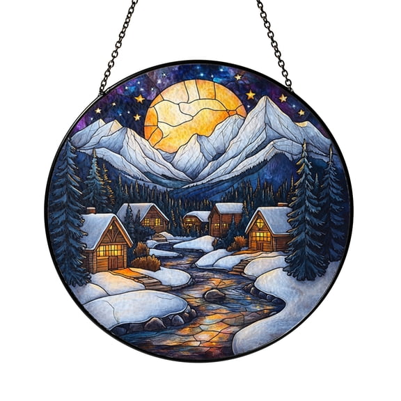 Fantasy City at Night Stained Glass Window Art – Celestial Window Decor