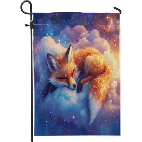 Fantasy Cloud Foxes Garden Flag 12x18 Inch Double Sided Burlap Wildlife Stars Night Space Animal Outdoor Lawn and House Decor