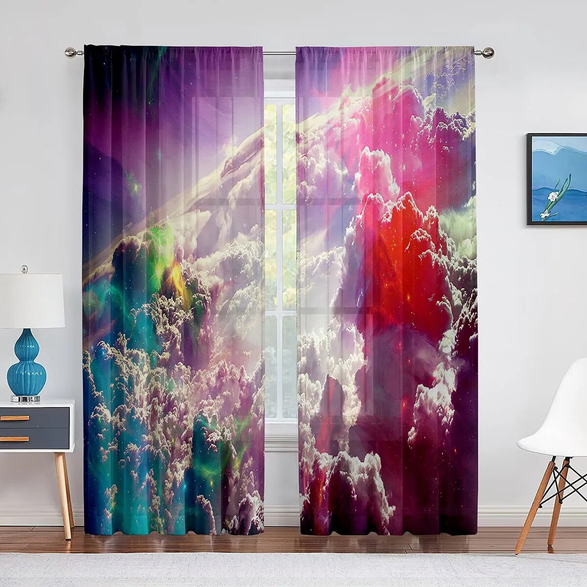 Fantasy Clouds Pink Purple Blue Tulle Curtains for Living Room ...