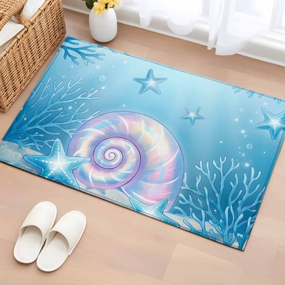 Fantasy Color Nut 2'x3' Rug for Entryway Front Door Kitchen Sink Area, Dreamy Blue Starfish Coral Sea Ocean Life Low Pile Non Slip Rectangle Area Rug, Machine Washable Indoor Outdoor Mat