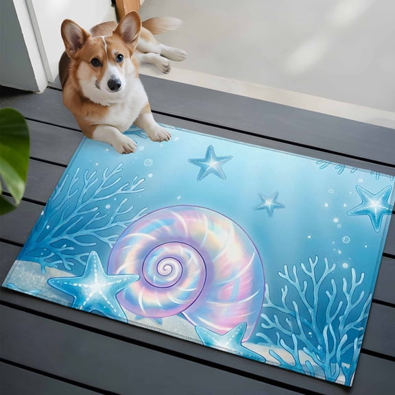 Fantasy Color Nut Front Door Rugs 2x3 ft Dreamy Blue Starfish Coral Sea Ocean Life Small Rug for Entryway Non Slip Washable Bathroom Door Mat Absorbent Floor Mat for Indoor Entrance